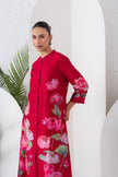 Maroon Silk Chanderi Printed Front Open Dress (1 PC)