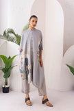 Grey Viscose Dupion Printed Kaftan Style Dress (1 PC)