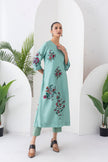 Mint Silk Chanderi Floral Boota Printed Dress (1 PC)