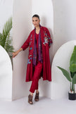 Maroon Silk Chanderi Floral Printed Front Open Dress (1 PC)