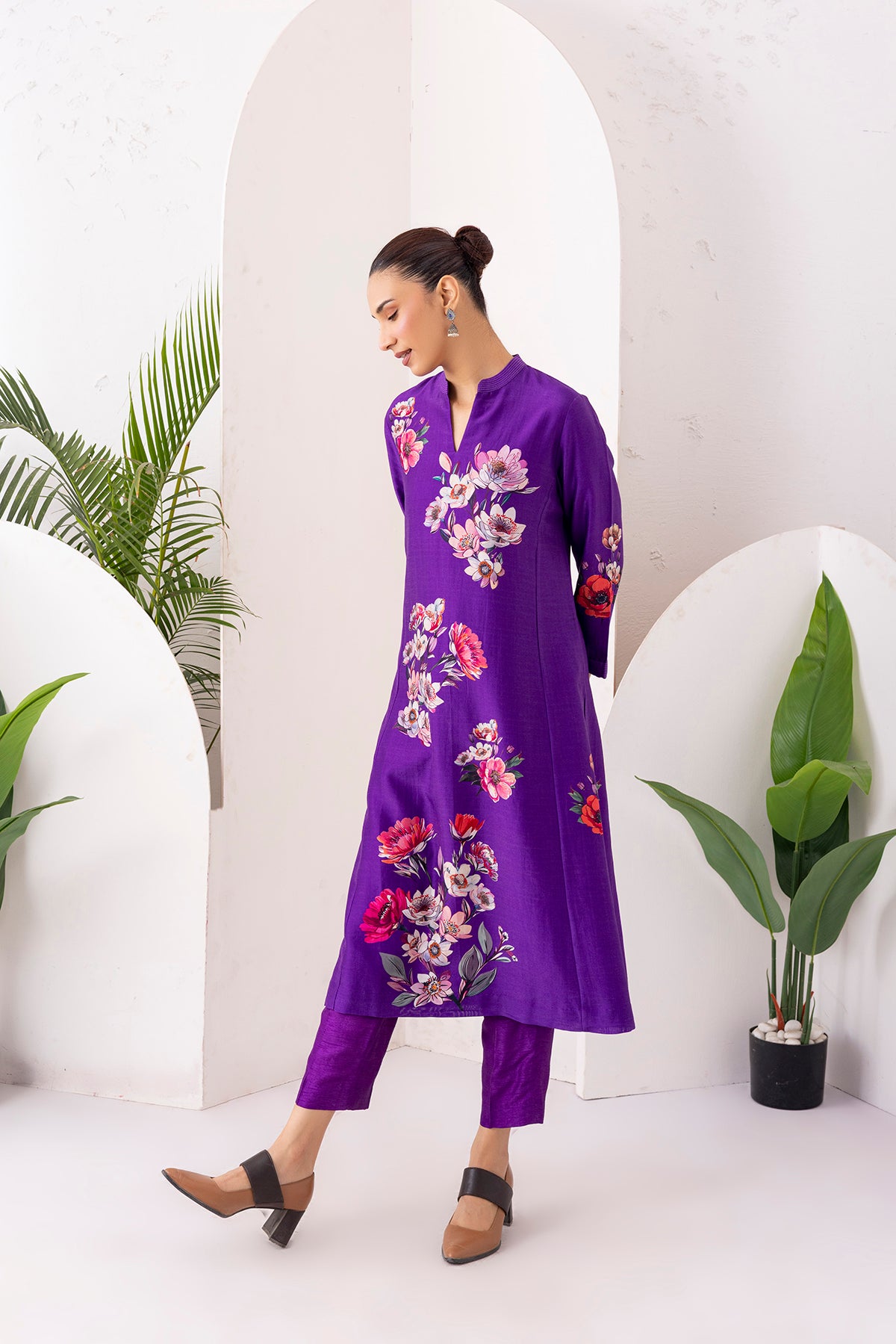 Purple Silk Chanderi Printed Tunic (1 PC)