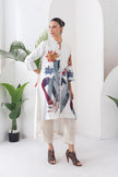 Ivory Silk Chanderi Printed High-Low Dress (1 PC)