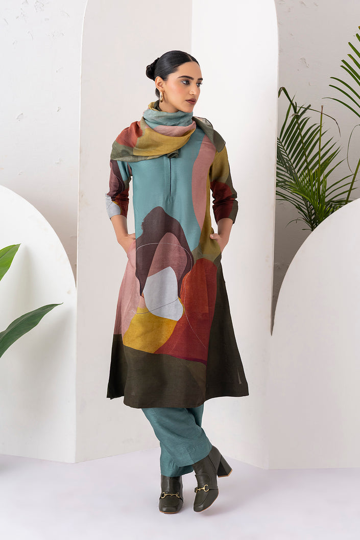 Multicoloured Viscose Dupion Printed Tunic (1 PC)