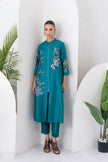 Emerald Silk Chanderi Floral Printed Front Open Dress (1 PC)