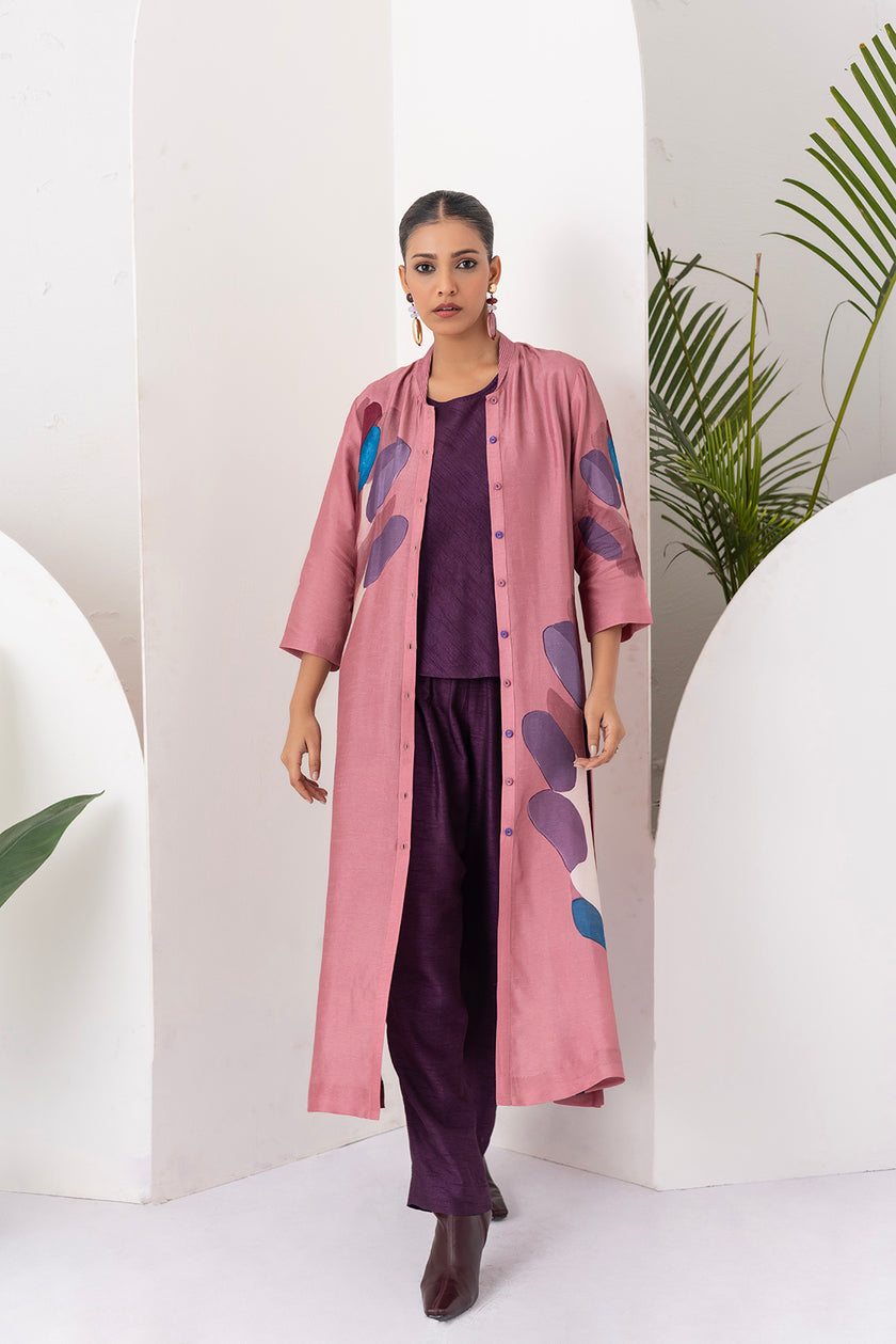 Salmon Pink Viscose Dupion Printed Dress (1 PC)