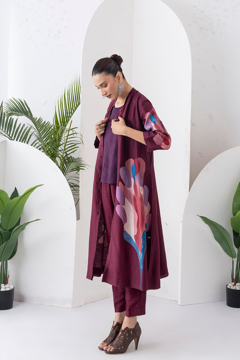 Chocolate Brown Silk Chanderi Printed Dress (1 PC)