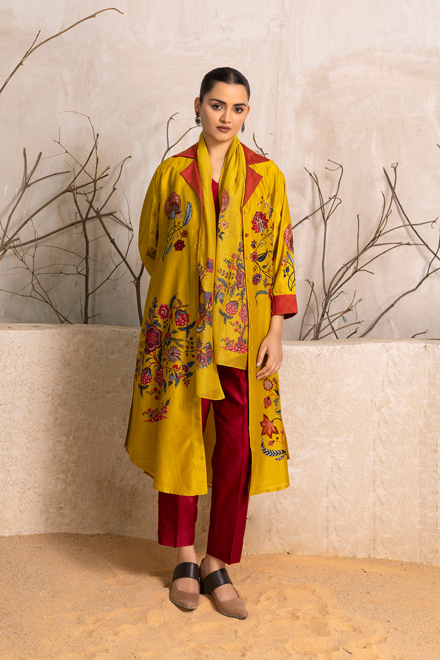 Yellow Thin Chanderi Floral Printed Stole (1 PC)