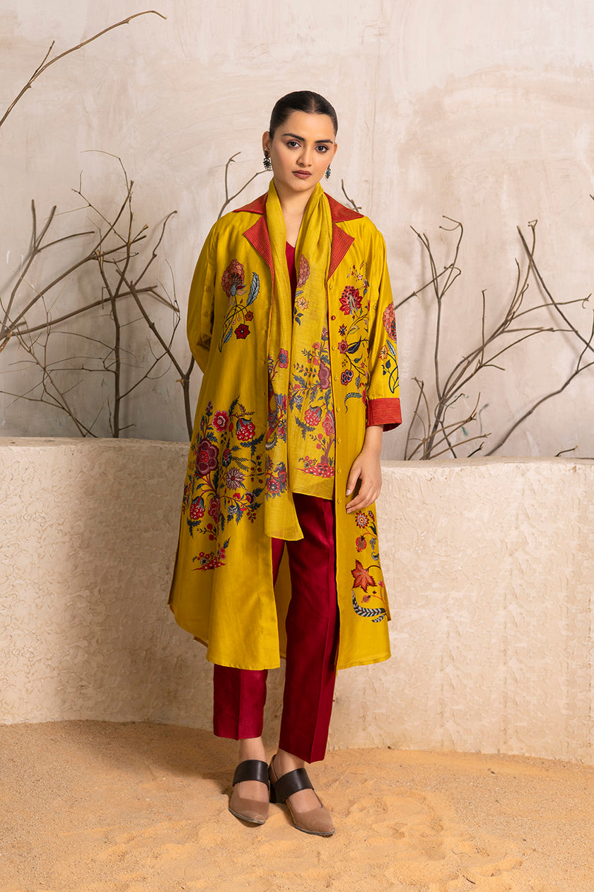 Yellow Thin Chanderi Floral Printed Stole (1 PC)