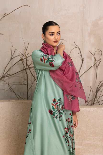 Old Rose Thin Chanderi Floral Printed Stole (1 PC)