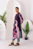 Salmon Pink & Wine Viscose Dupion Printed Dress (1 PC)
