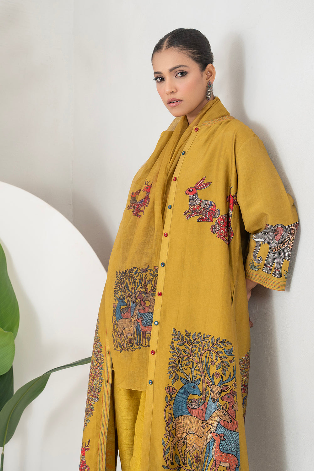 Mustard Thin Chanderi Meets Traditional Inspired Printed Stole (1 PC)