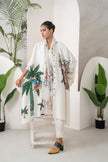 Ivory Silk Chanderi Elephant And Tropical Foliage Printed Kaftan (1 PC)