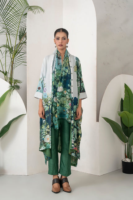 Ivory Thin Chanderi Vivid Garden Illustration Printed Stole (1 PC)