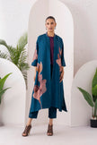 Indigo Silk Chanderi Leaf Printed Dress (1 PC)
