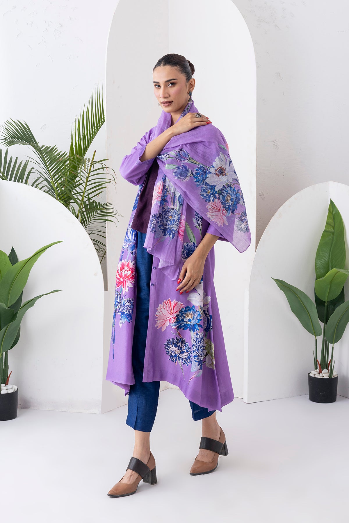 Lavender Thin Chanderi Printed Stole (1 PC)
