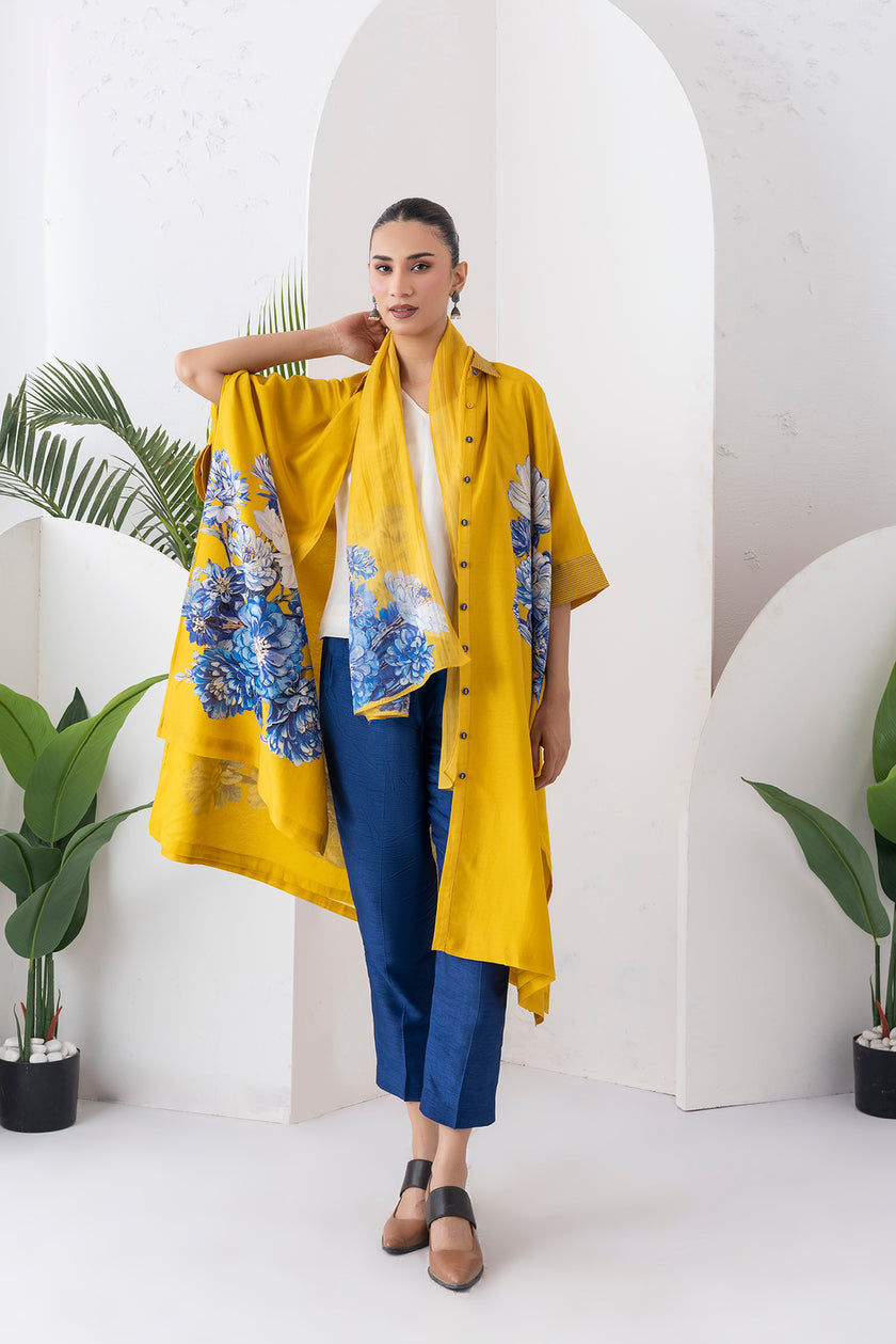 Yellow Thin Chanderi Printed Stole (1 PC)
