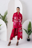 Maroon Silk Chanderi Printed Front Open Dress (1 PC)