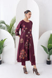 Chocolate Brown Silk Chanderi Printed Side Panel Dress (1 PC)