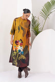Mustard & Brown Viscose Dupion Printed Tunic (1 PC)