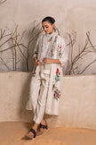 Ivory Silk Chanderi Floral Printed Front Open Dress (1 PC)