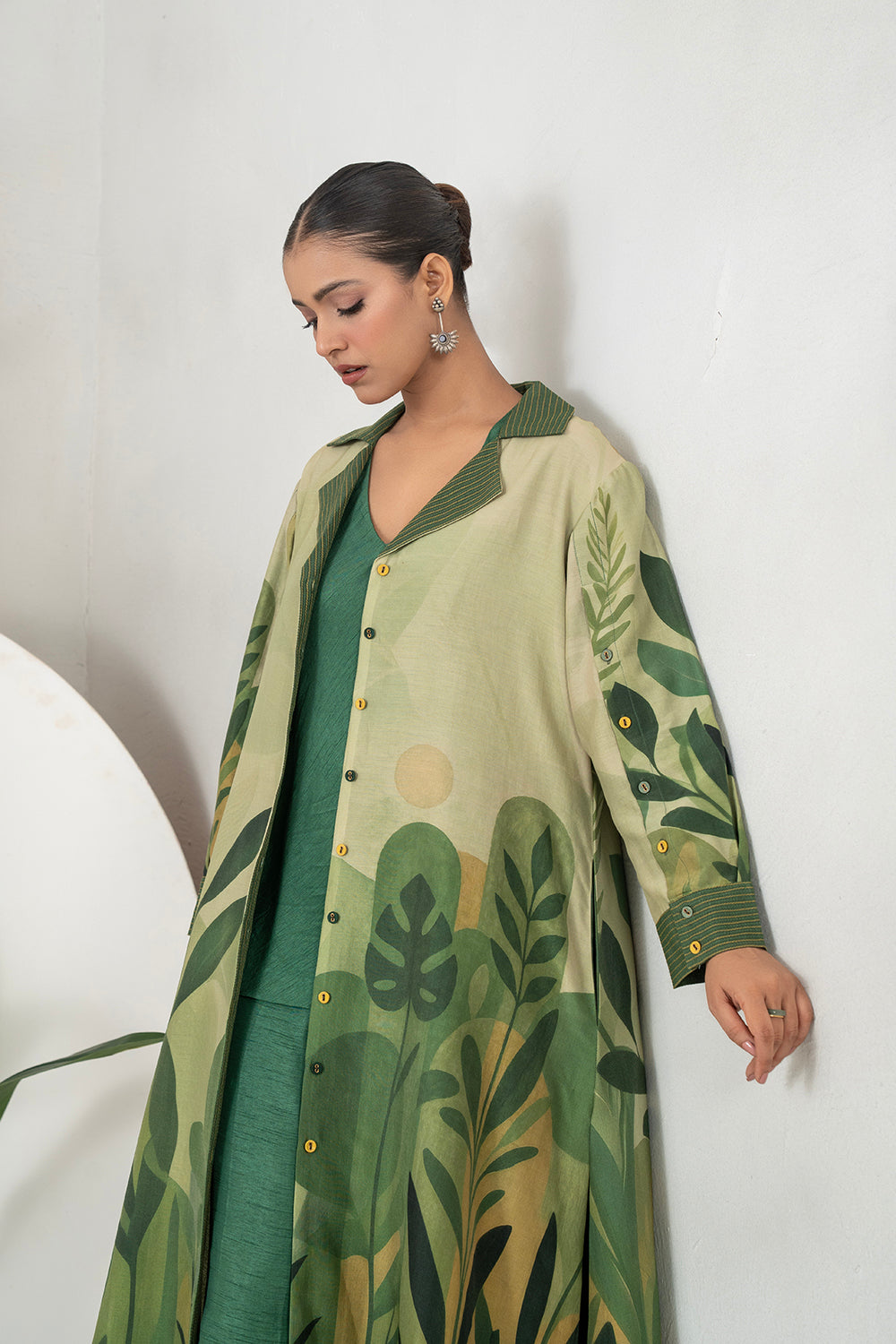 Shades Of Green Silk Chanderi Lush Jungle Printed Dress (1 PC)