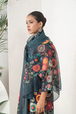 Charcoal Thin Chanderi Striking Floral Illustration Printed Stole (1 PC)