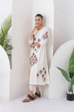 Ivory Silk Chanderi Printed Side Panel Dress (1 PC)