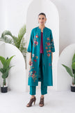 Emerald Silk Chanderi Floral Printed Front-Zip Dress (1 PC)