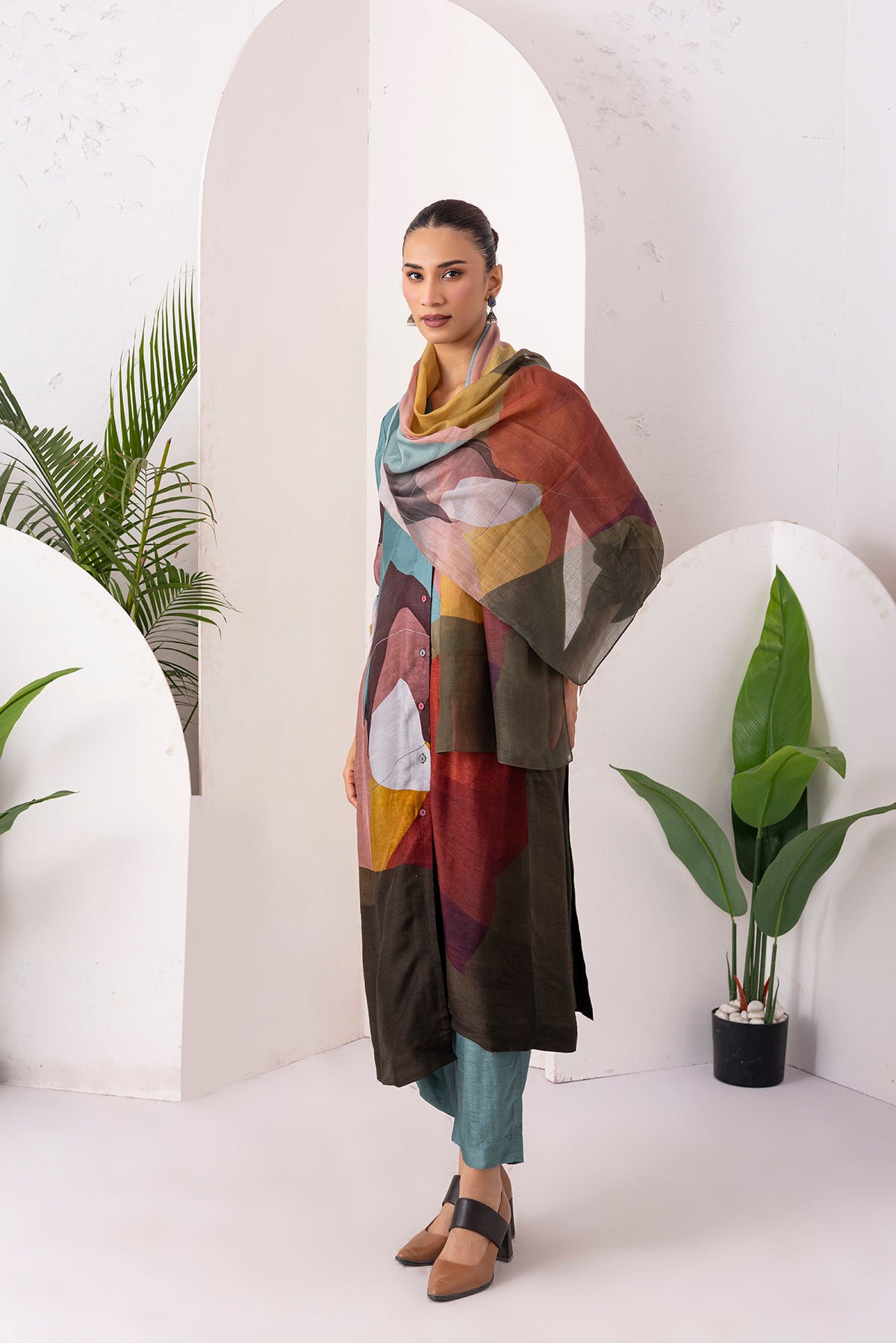 Multicoloured Viscose Dupion Printed Dress (1 PC)