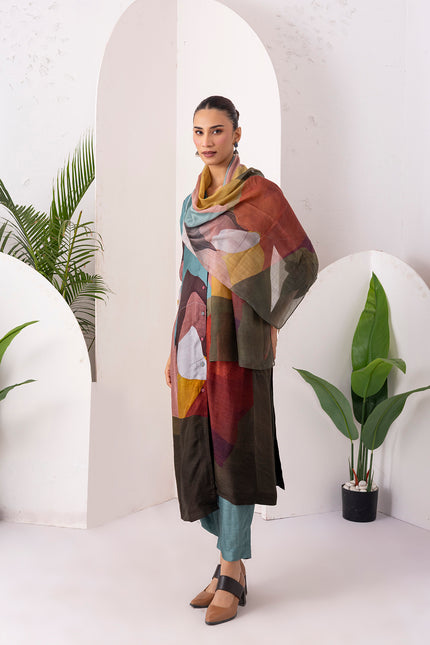 Multicoloured Viscose Dupion Printed Dress (1 PC)