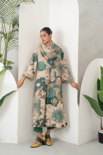 Beige Silk Chanderi Delicate Floral Artwork Printed Tunic (1 PC)