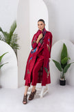 Red Silk Chanderi Printed Front Open Dress (1 PC)