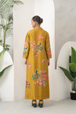 Mustard Silk Chanderi Front Pleat Detailed Colourful Floral Printed Dress (1 PC)