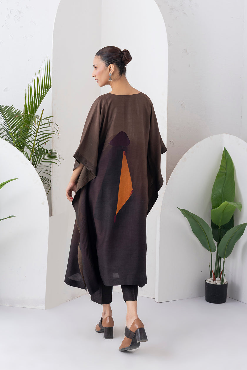 Shades Of Brown Viscose Dupion Printed Kaftan (1 PC)