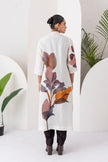Ivory Viscose Dupion Leaf Printed Dress (1 PC)