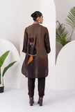 Shades Of Brown Viscose Dupion Printed Shirt Style Tunic (1 PC)