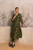 Leaf Green Silk Chanderi Printed Tunic (1 PC)