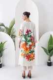 Ivory Silk Chanderi Tunic With Artistic Floral Placement Prints (1 PC)