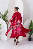 Maroon Silk Chanderi Printed Front Open Dress (1 PC)