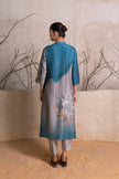 Denim Blue & Grey Shaded Silk Chanderi Printed Tunic (1 PC)