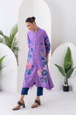 Lavender Silk Chanderi Front Open Printed Dress (1 PC)