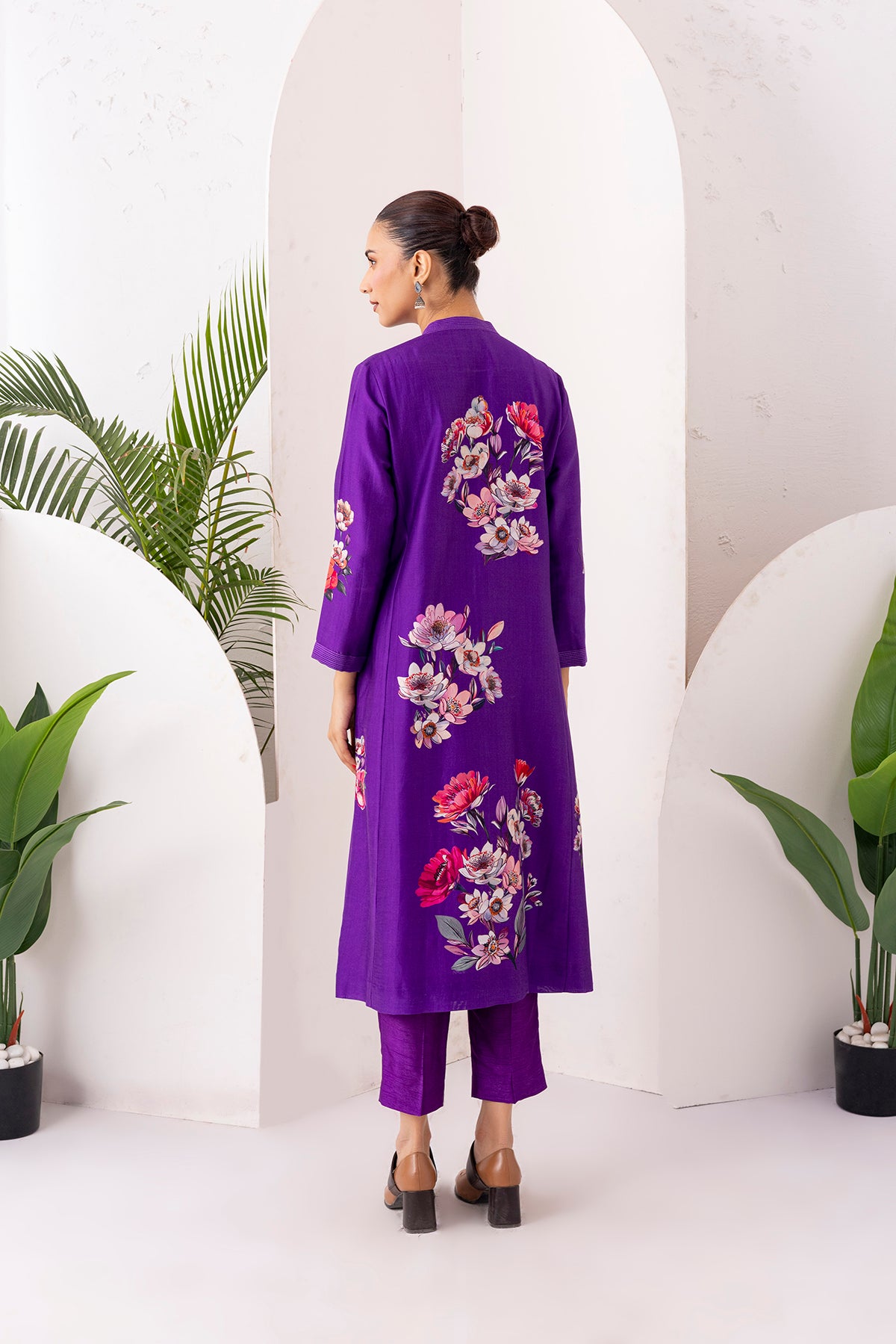 Purple Silk Chanderi Printed Tunic (1 PC)