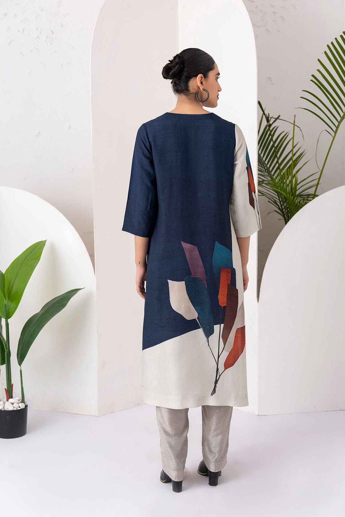 Blue & Ivory Viscose Dupion Printed Tunic (1 PC)