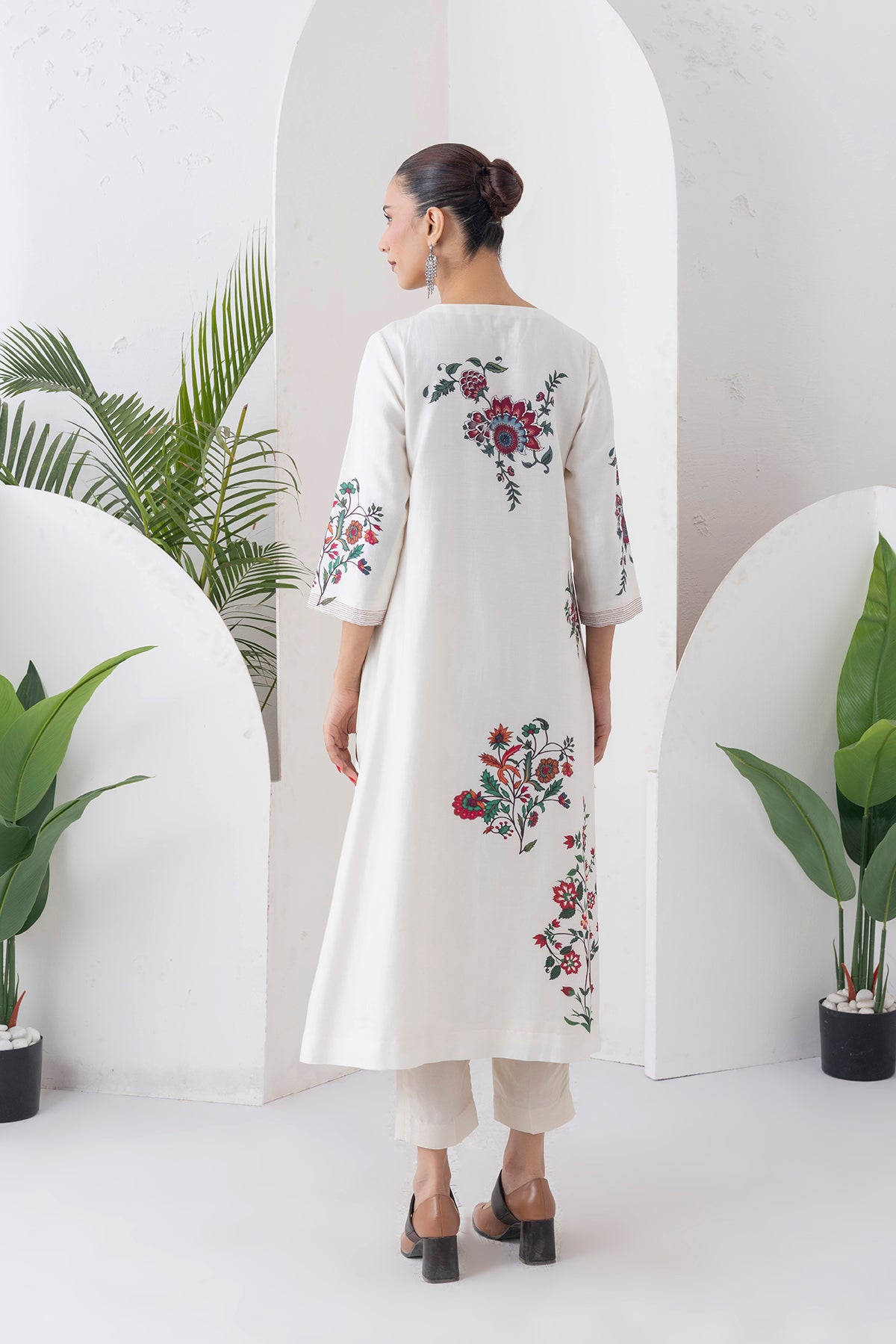 Ivory Silk Chanderi Floral Boota Printed Dress (1 PC)
