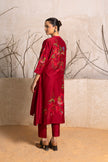 Red Silk Chanderi Printed Front Open Floral Dress (1 PC)