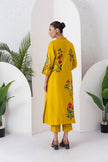 Yellow Silk Chanderi Floral Printed Front Open Dress (1 PC)