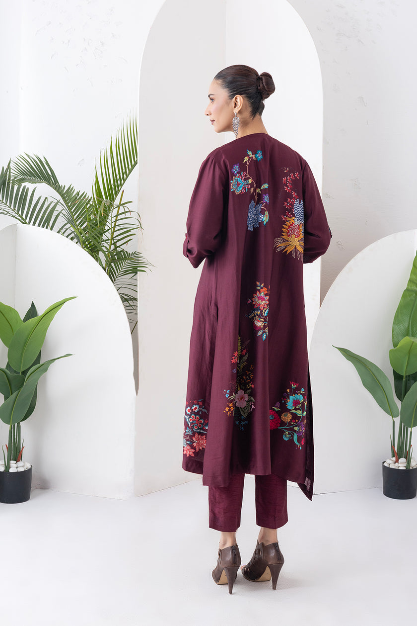 Chocolate Brown Silk Chanderi Printed High-Low Dress (1 PC)