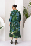 Green & Blue Viscose Dupion Printed Dress (1 PC)