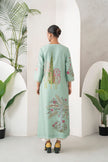 Mint Silk Chanderi Miniature Painting Inspired Printed Dress (1 PC)