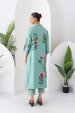 Mint Silk Chanderi Floral Printed Front Open Dress (1 PC)